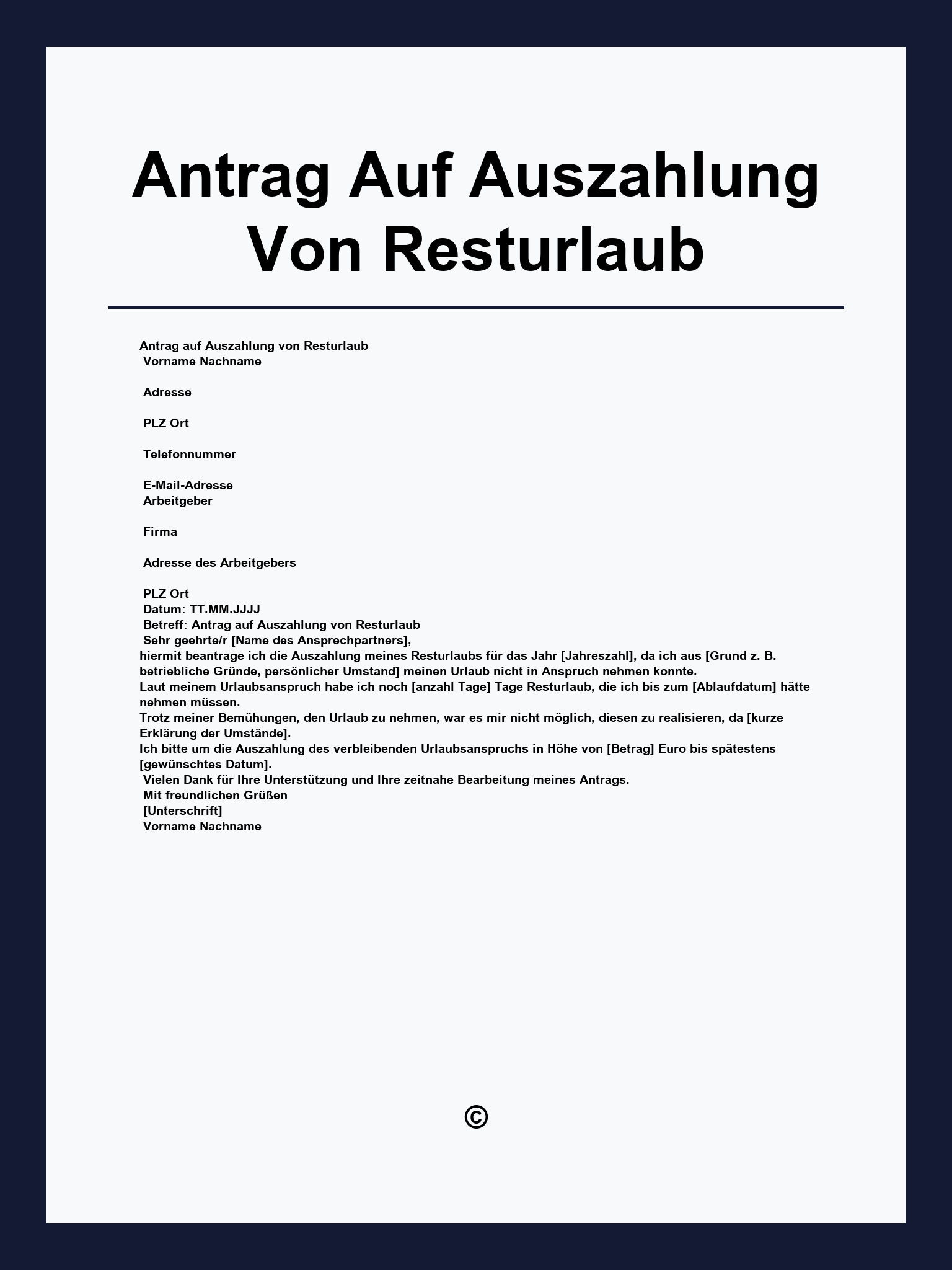 Antrag Auf Auszahlung Von Resturlaub