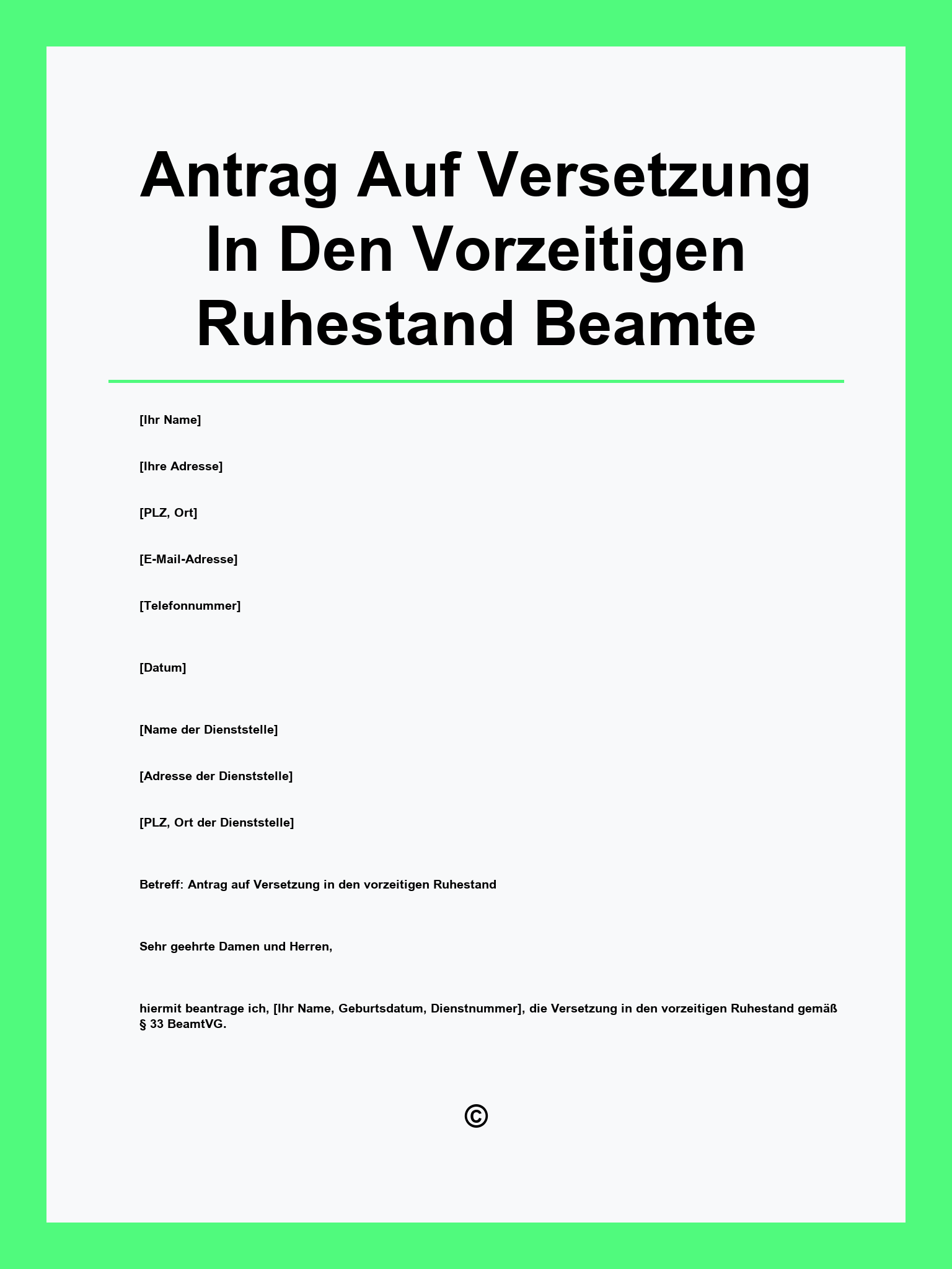 Antrag Auf Versetzung In Den Vorzeitigen Ruhestand Beamte