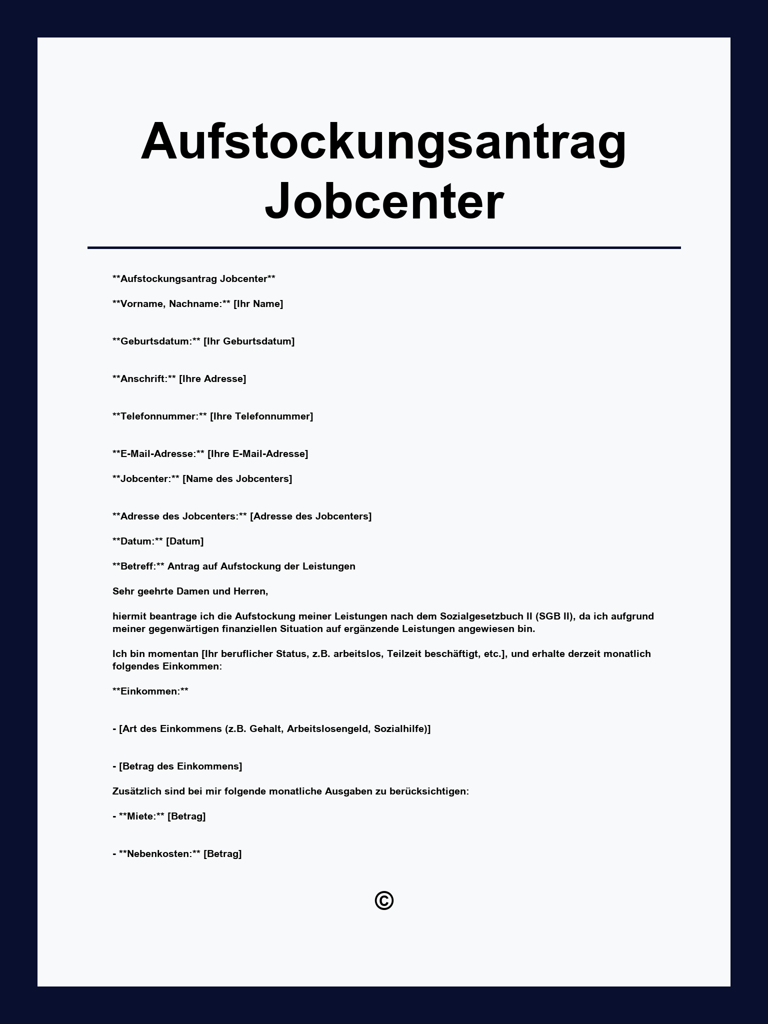 Aufstockungsantrag Jobcenter