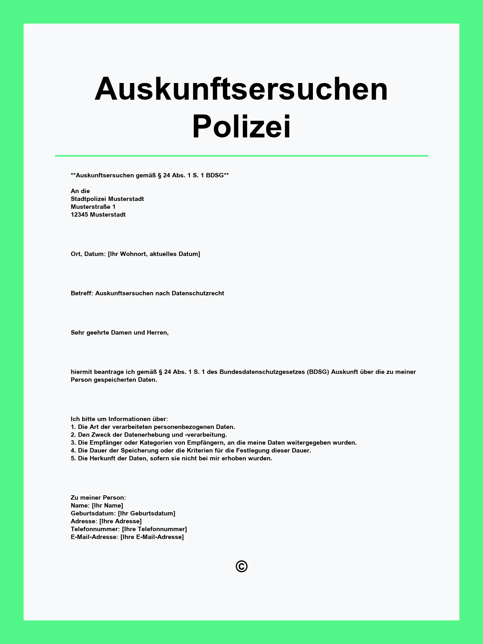 Auskunftsersuchen Polizei Muster