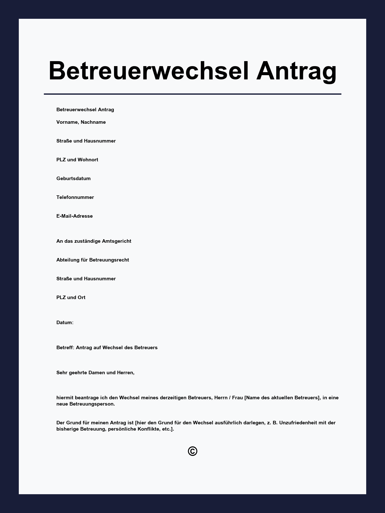 Betreuerwechsel Antrag Muster