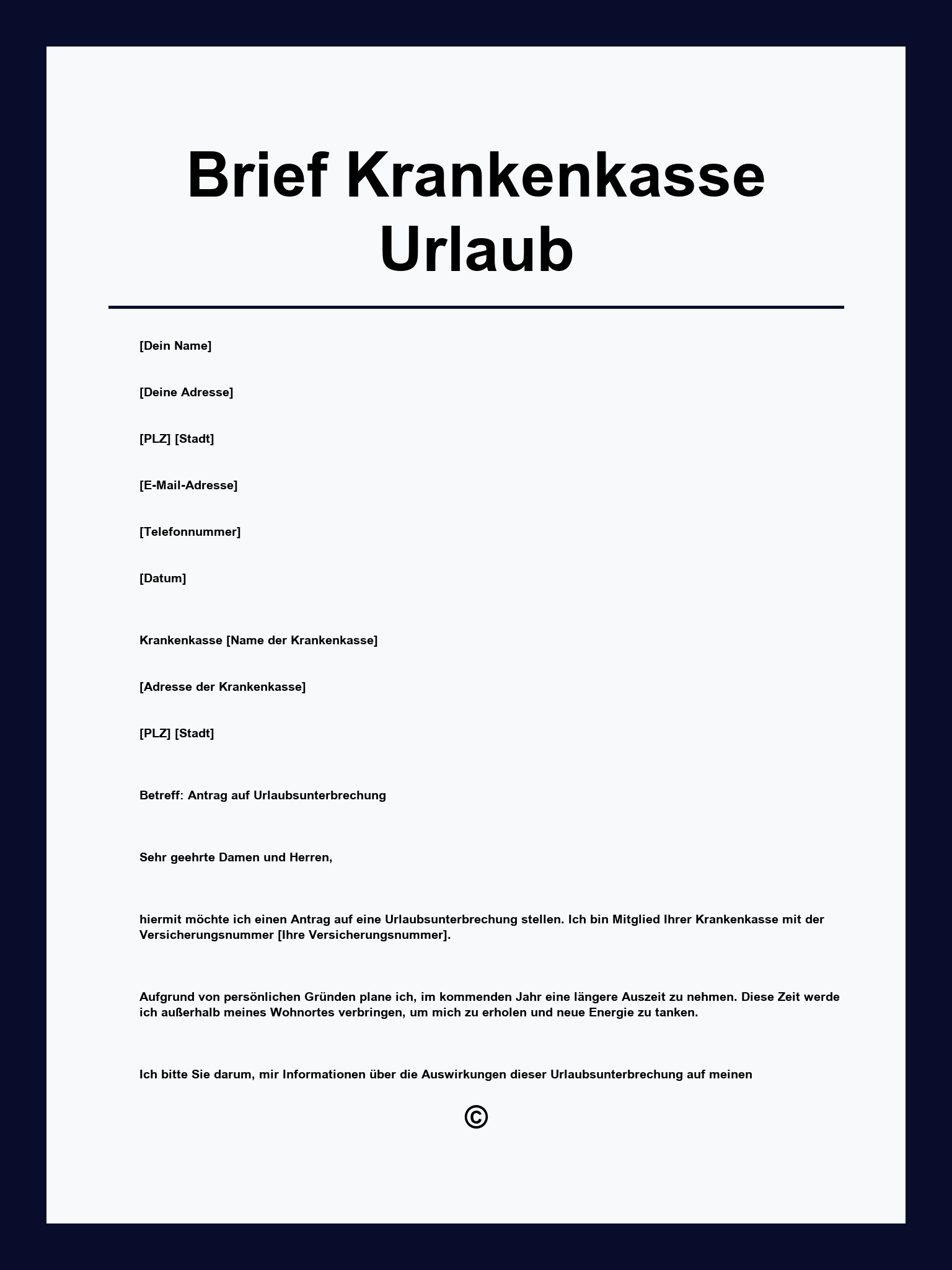 Musterbrief Krankenkasse Urlaub