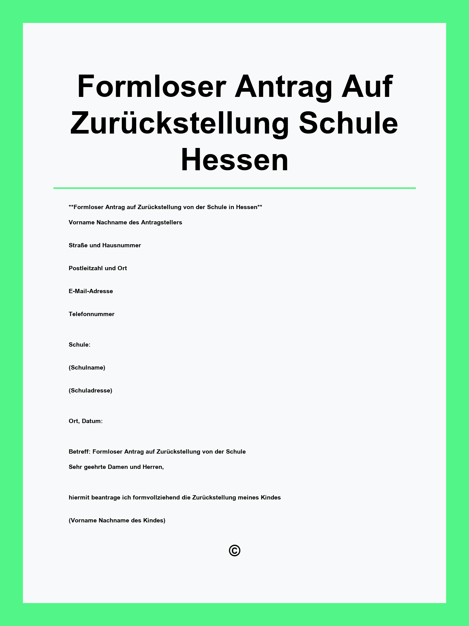 Formloser Antrag Auf Zurückstellung Schule Muster Hessen