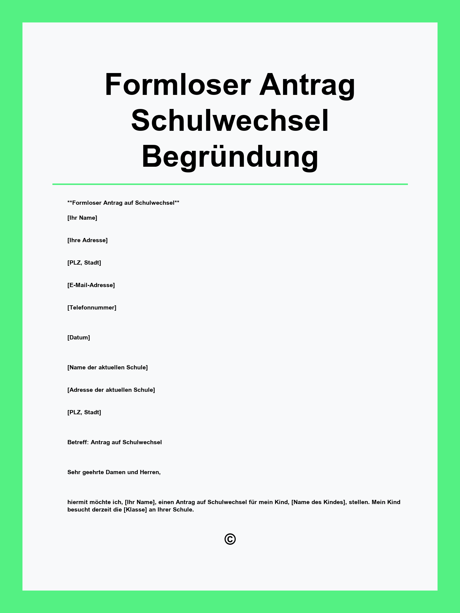 Formloser Antrag Schulwechsel Begründung