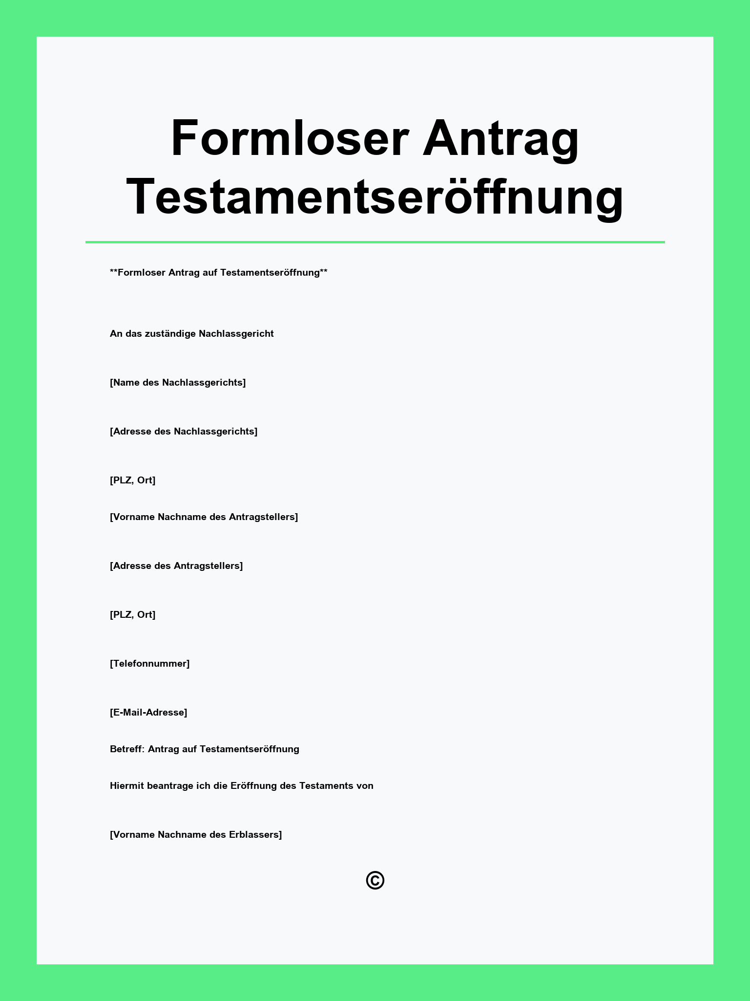 Formloser Antrag Testamentseröffnung Muster