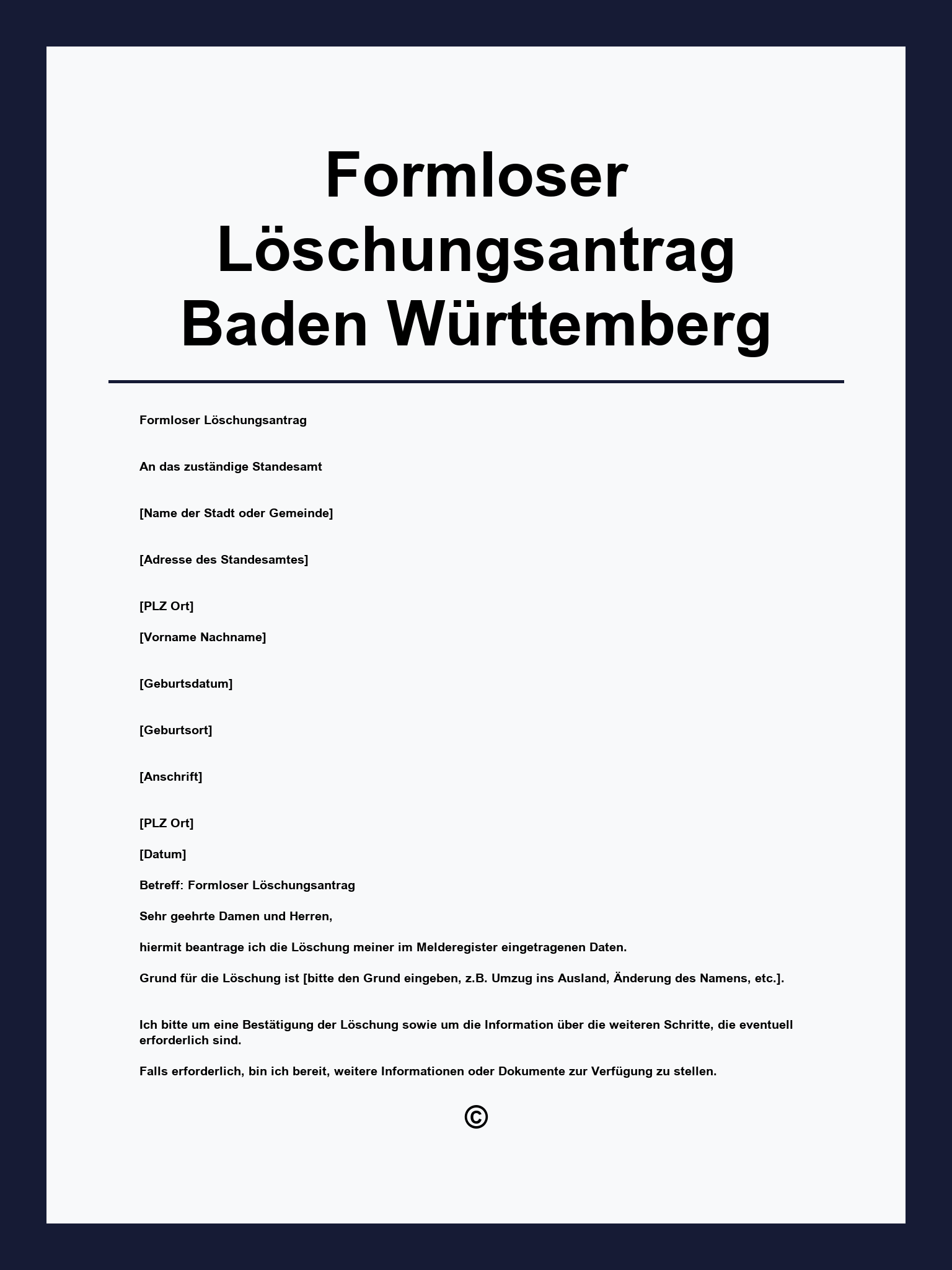 Formloser Löschungsantrag Muster Baden Württemberg