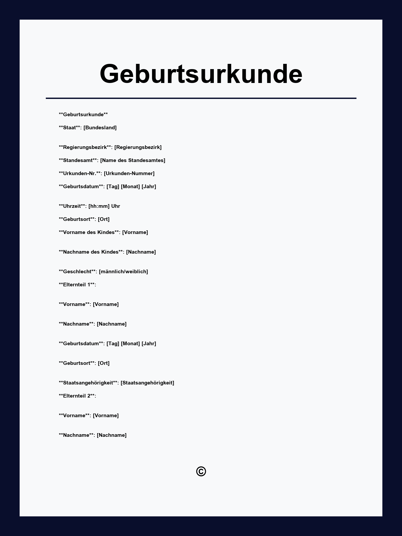 Geburtsurkunde Vorlage
