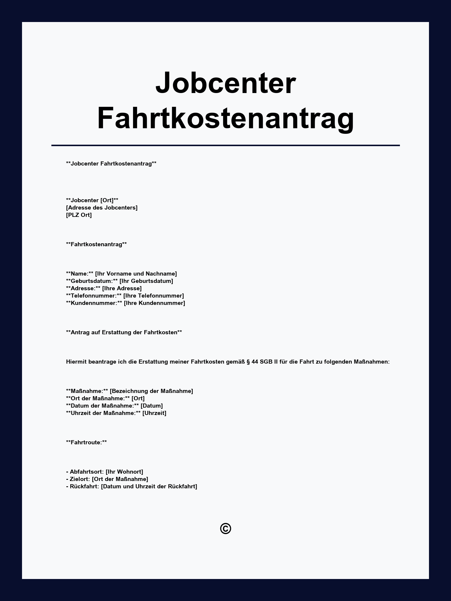 Jobcenter Fahrtkostenantrag
