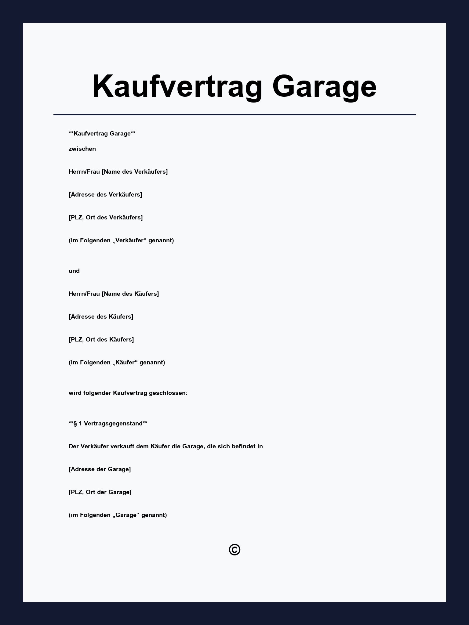 Kaufvertrag Garage