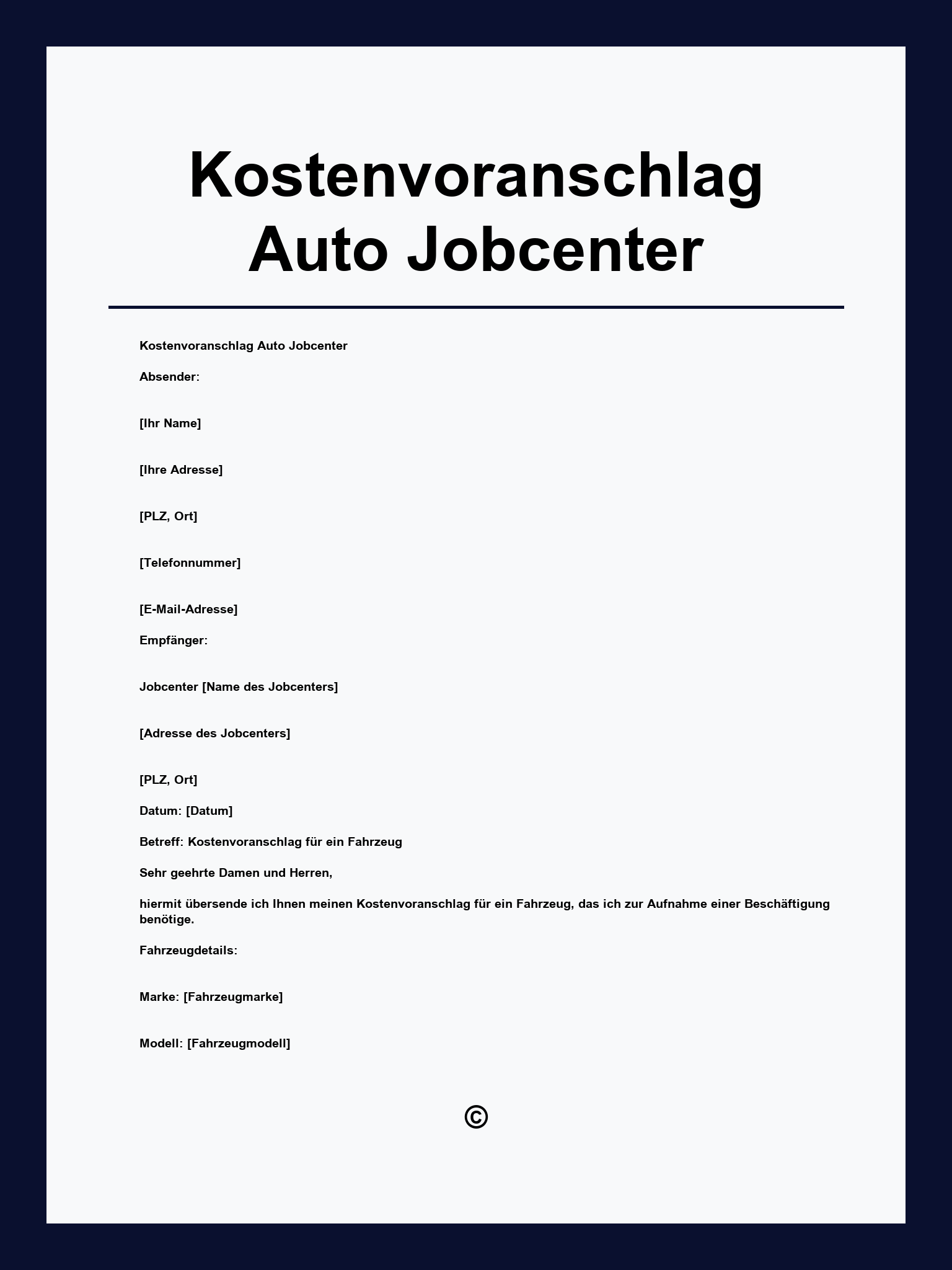 Kostenvoranschlag Auto Jobcenter