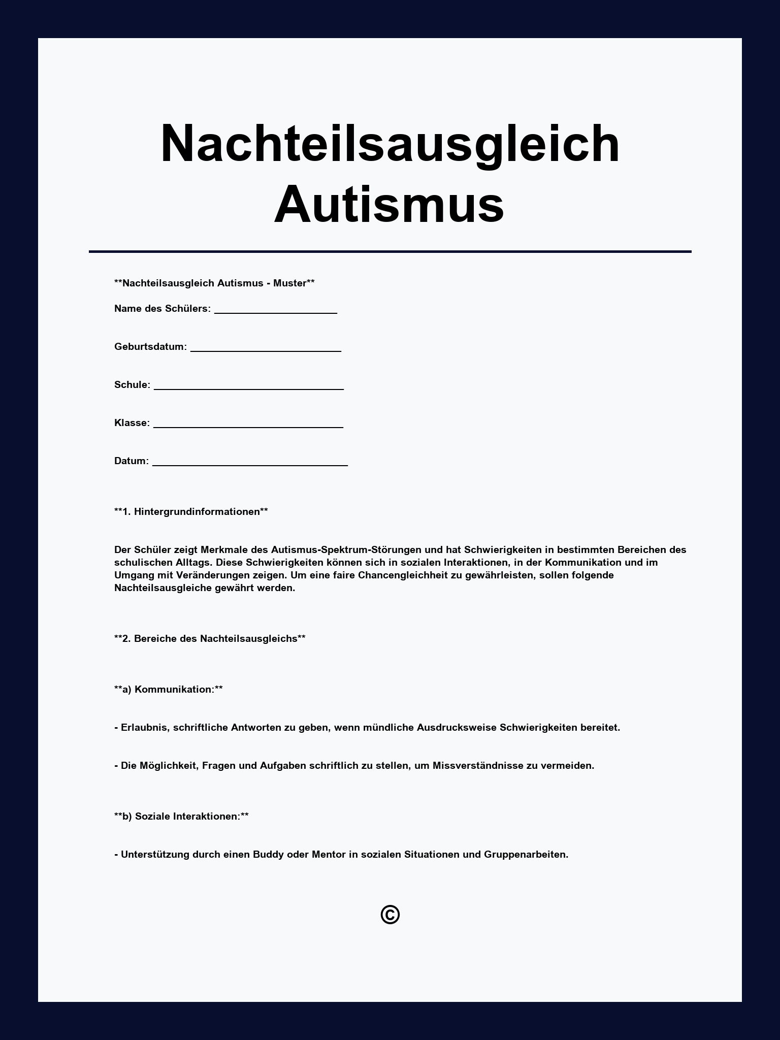 Nachteilsausgleich Autismus Vorlage