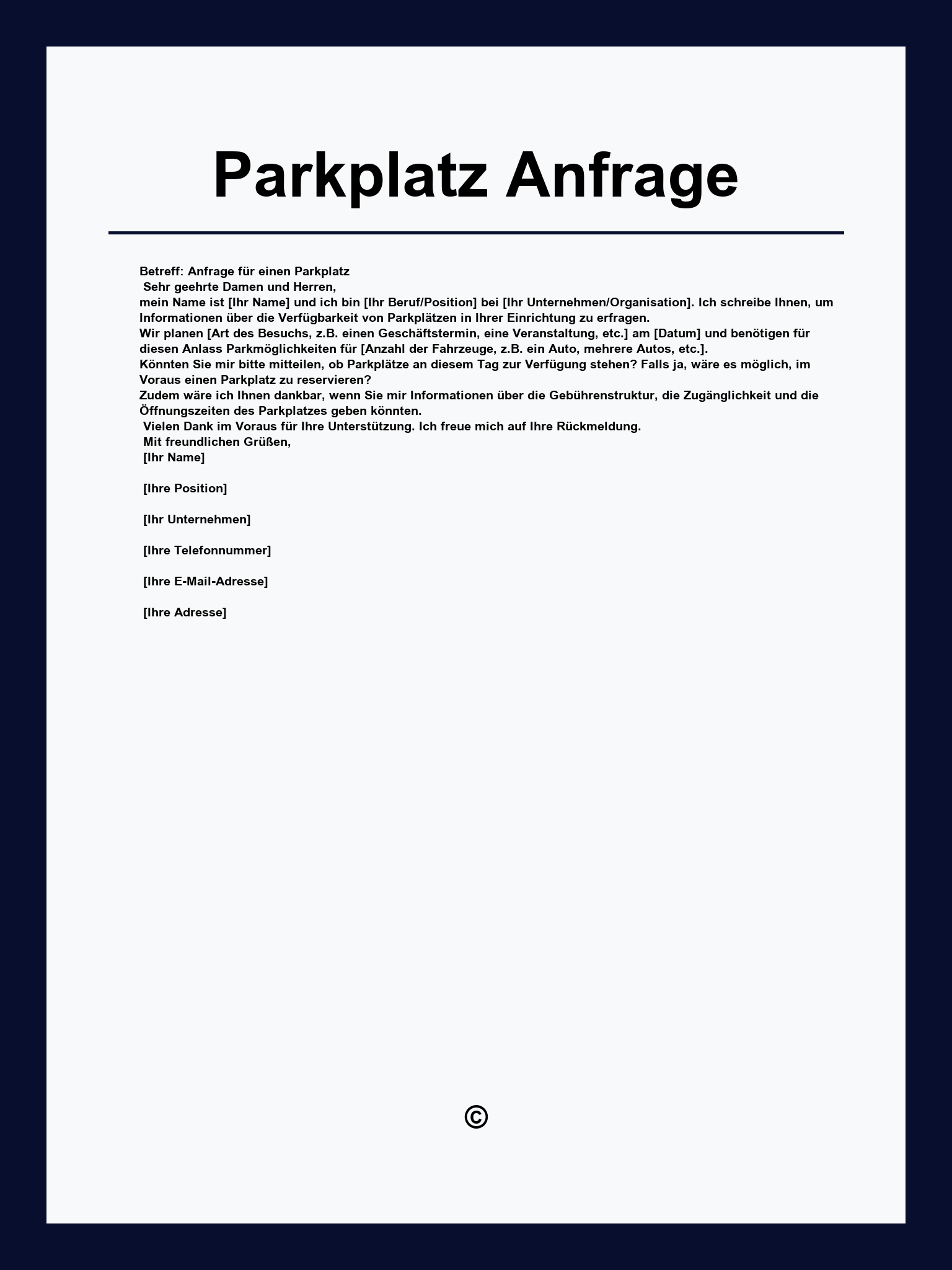 Parkplatz Anfrage Muster