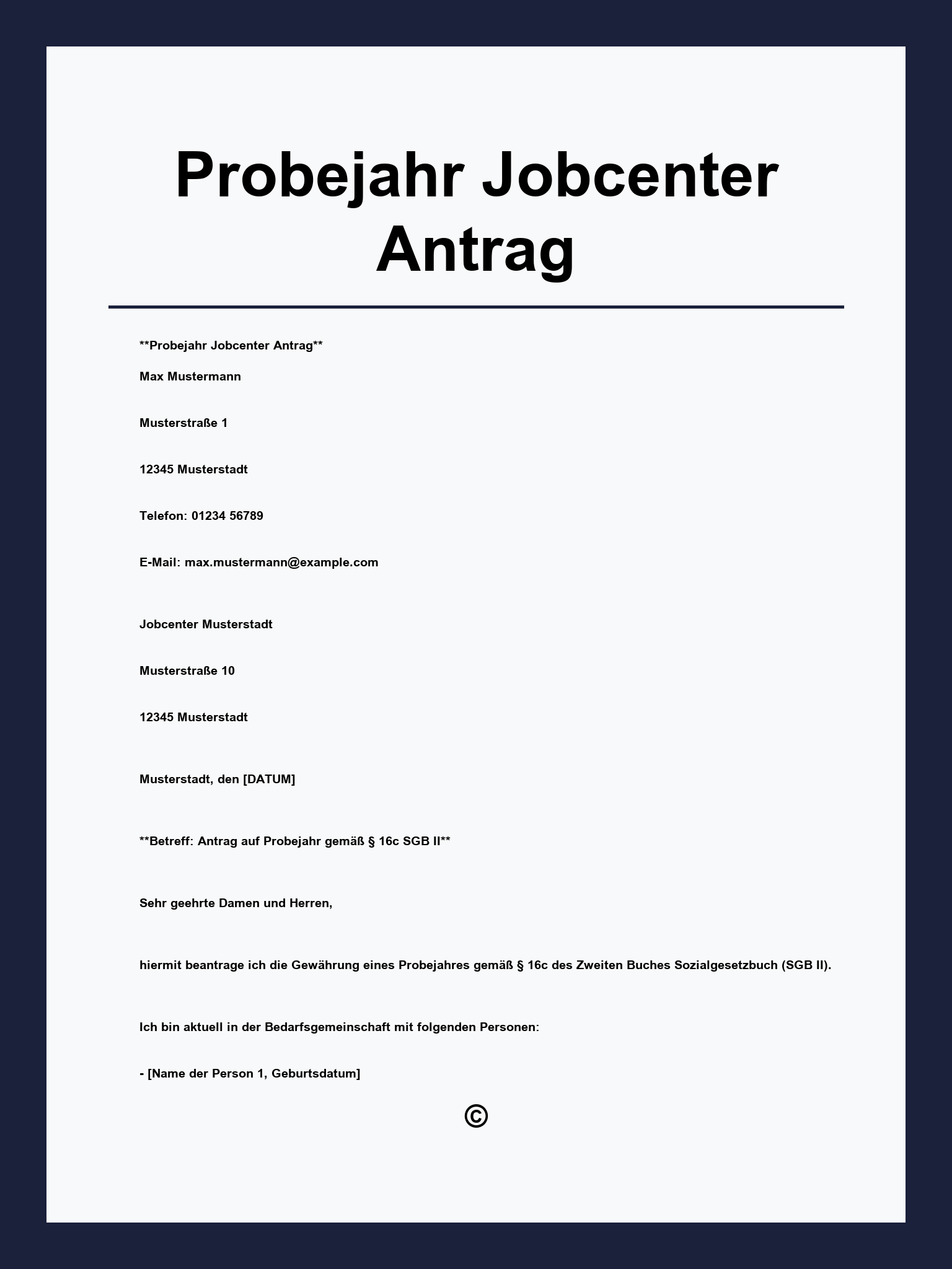 Probejahr Jobcenter Antrag