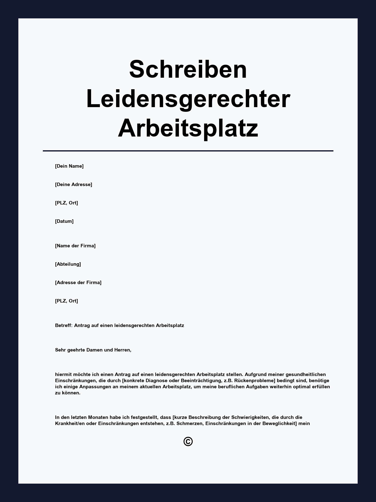 Musterschreiben Leidensgerechter Arbeitsplatz