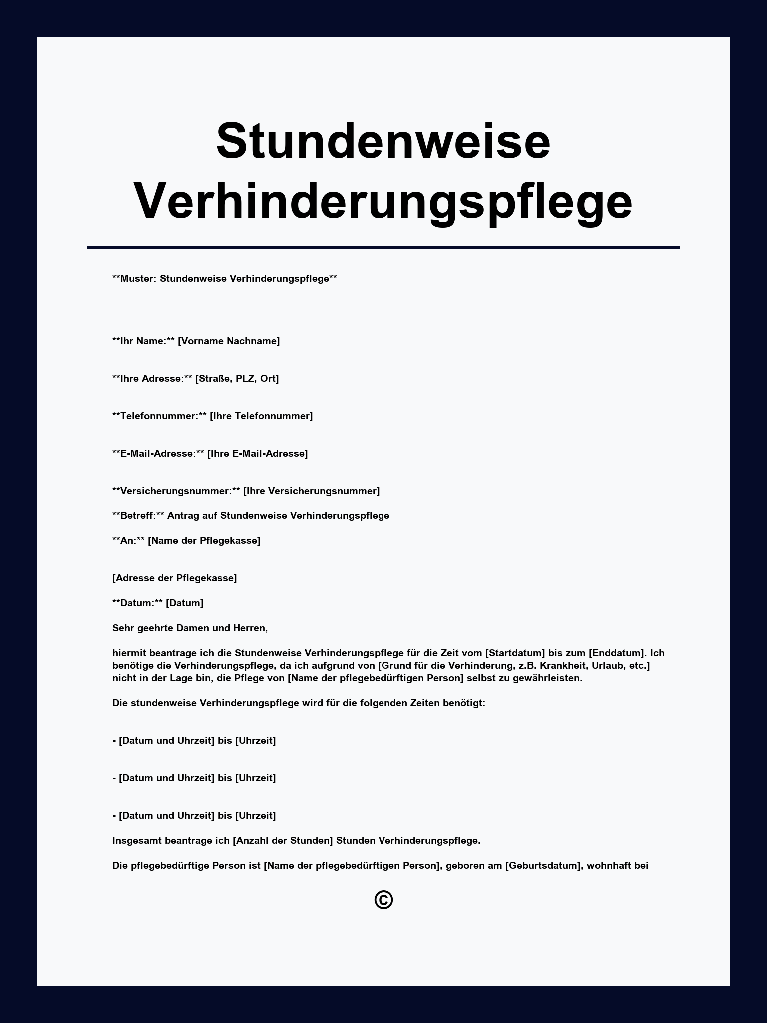 Stundenweise Verhinderungspflege Muster