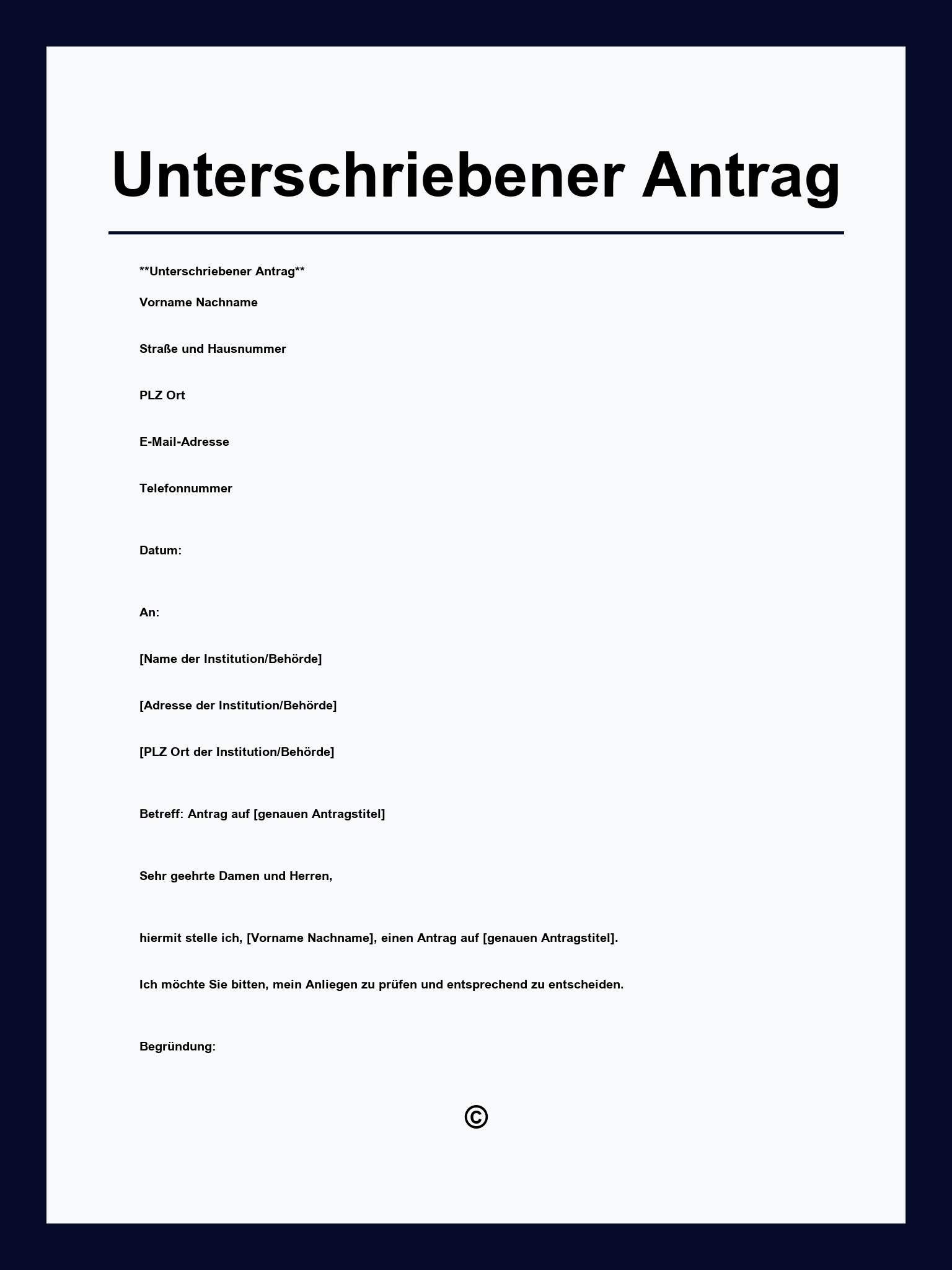 Unterschriebener Antrag