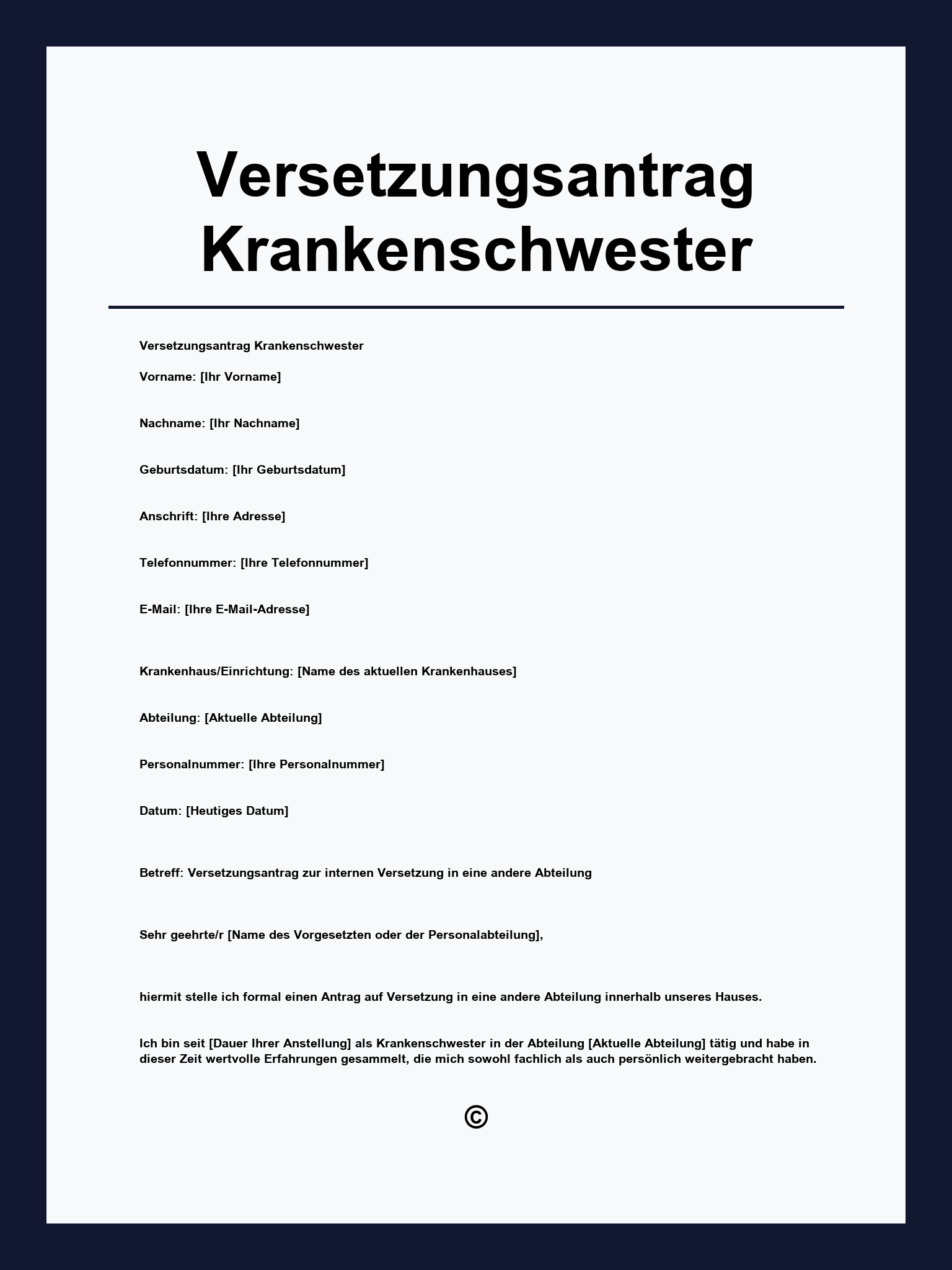 Versetzungsantrag Krankenschwester Vorlage