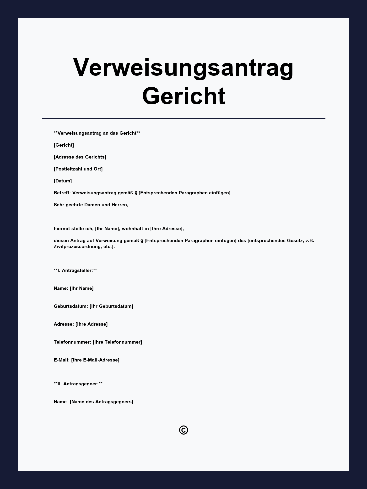 Verweisungsantrag Gericht Muster