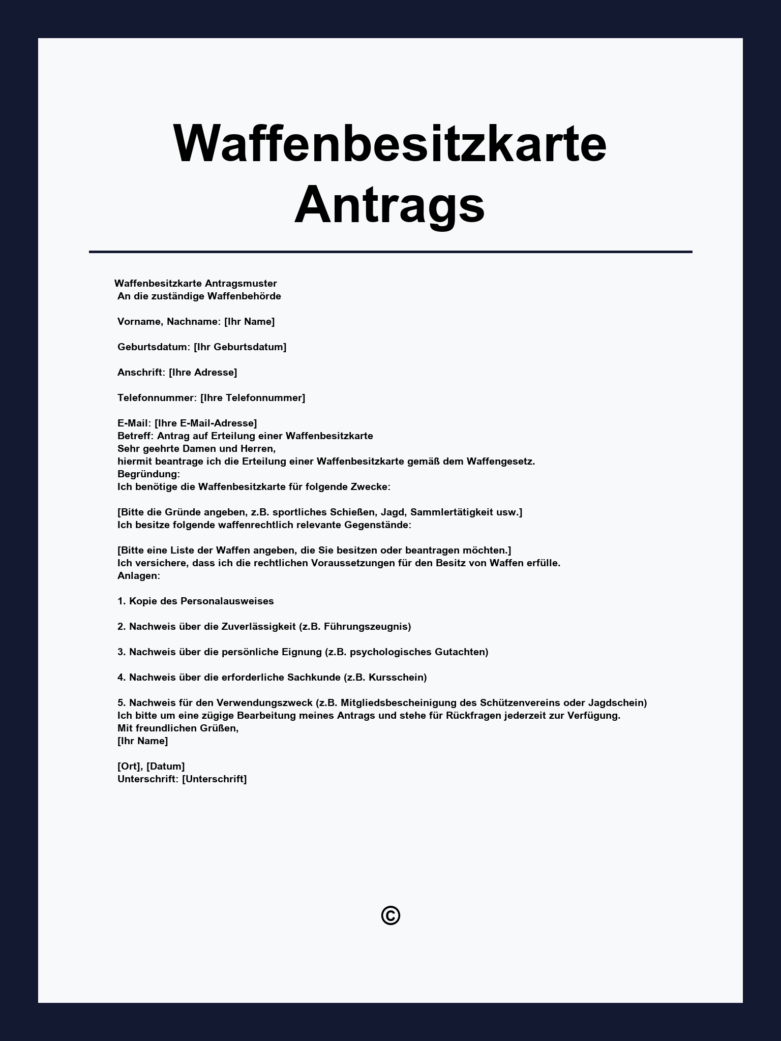 Waffenbesitzkarte Antragsformular