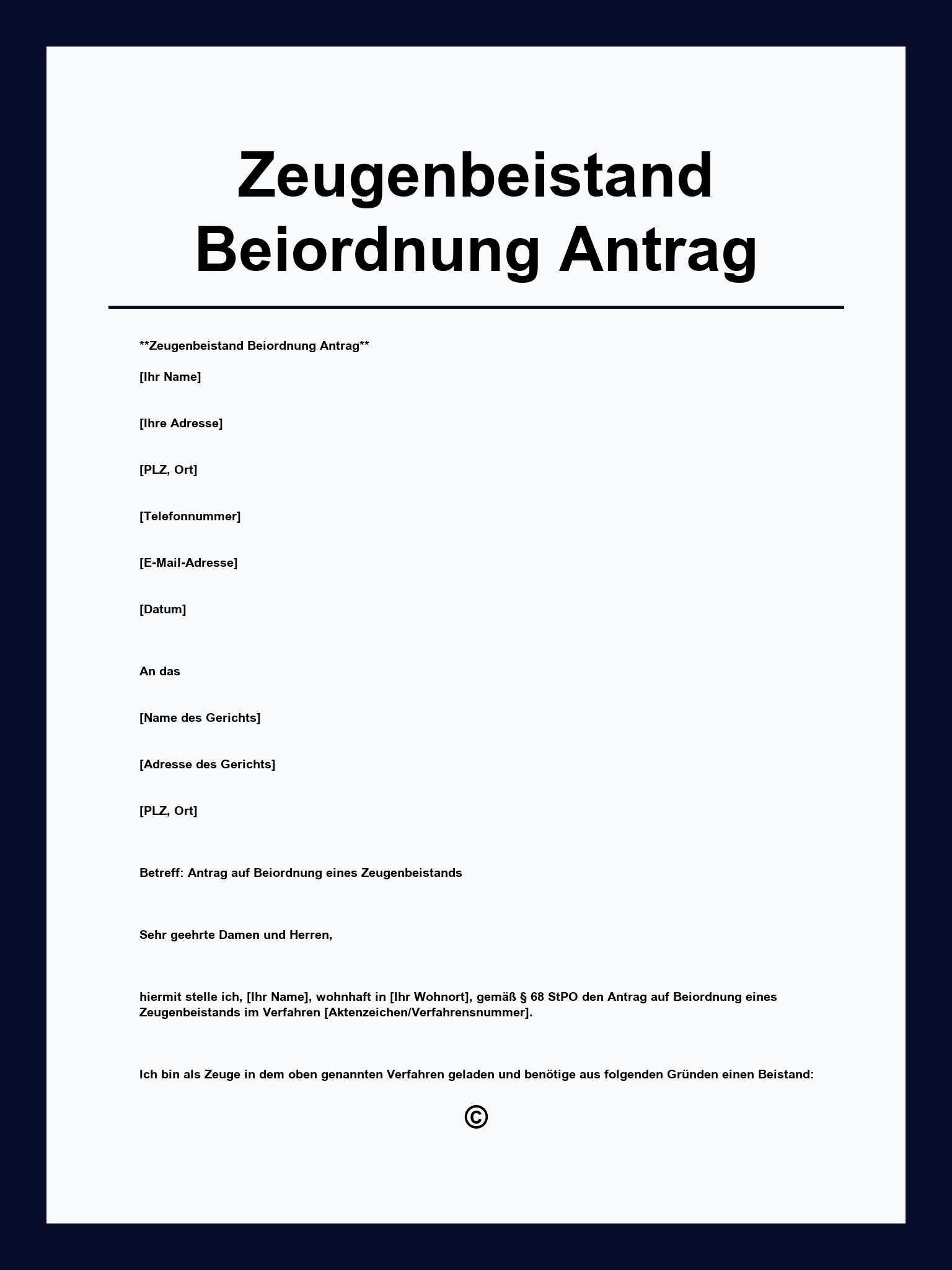 Zeugenbeistand Beiordnung Antrag Muster